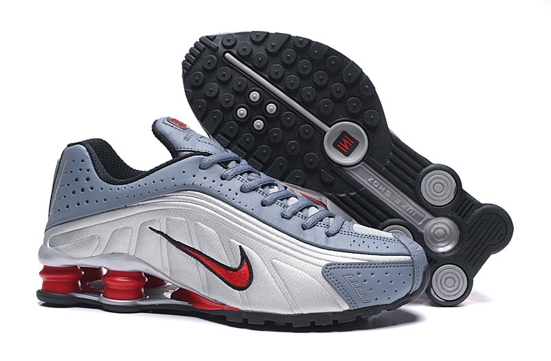 2019 Men Nike Shox R4 Blue Silver Red Shoes - Click Image to Close
